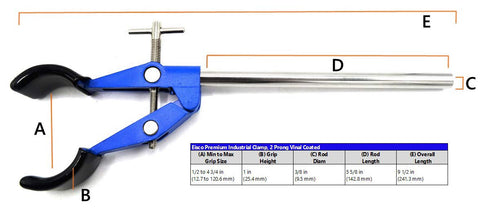 EISCO 2 Prong Burette Clamp on Stainless Steel Rod - Vinyl Coated, 4.25" Max Opening, 5.5" Rod