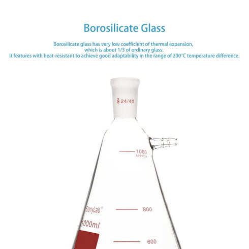 StonyLab 1000ml Filtering Flask, Heavy Wall Borosilicate Glass, 24/40 Standard Taper Outer Joint, Bolt Neck