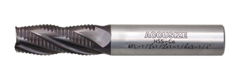 Accusize Industrial Tools M42 8% Cobalt Tialn Roughing End Mill, 1/2'' x 1/2'' x 1-1/4'' Flt Length, 1102-0012