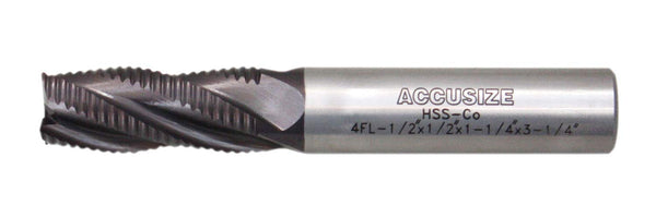 Accusize Industrial Tools M42 8% Cobalt Tialn Roughing End Mill, 1/2'' x 1/2'' x 1-1/4'' Flt Length, 1102-0012