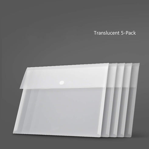 VANRA Poly File Folder Pockets - Plastic Envelope Document Organizer with Snap Button Closure, A4 Size, 5 Pack