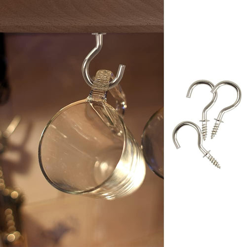 50Pcs 7/8 Inches Brass Plated Ceiling Hooks, Screw Hooks, Silver