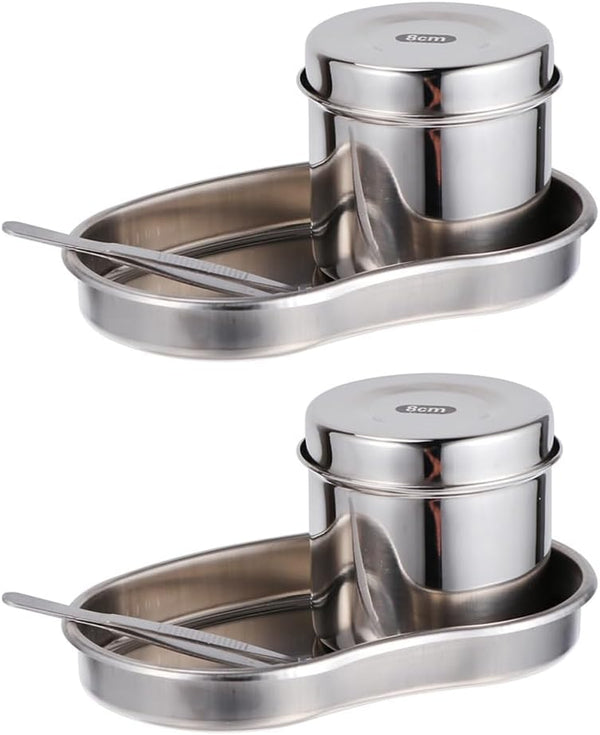 iplusmile 2set Medical Tray, Stainless Steel Instrument Tray with Jar and Tweezer, Tattoo Sterilizer Tool