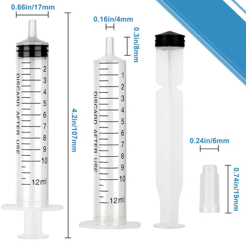 24 Pack 12ml/cc Plastic Syringe with Tip Cap, Small Sterile Syringe Individually Sealed, for Scientific Labs, Measuring, Watering,refilling, Pets, Medical Student, Oil or Glue Applicator