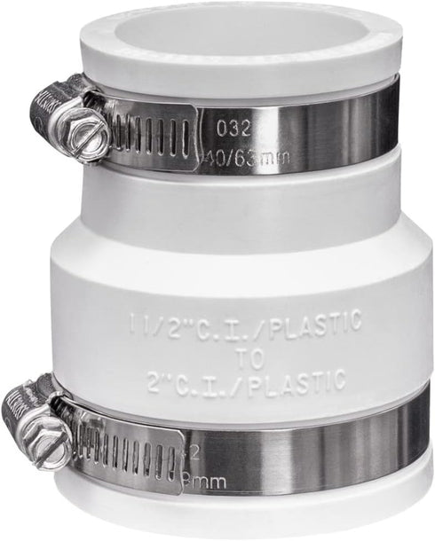 Fernco 1056-215 Reducing 2-in. x 1-1/2-in. Flexible PVC Pipe Coupling for Cast Iron and Plastic Plumbing