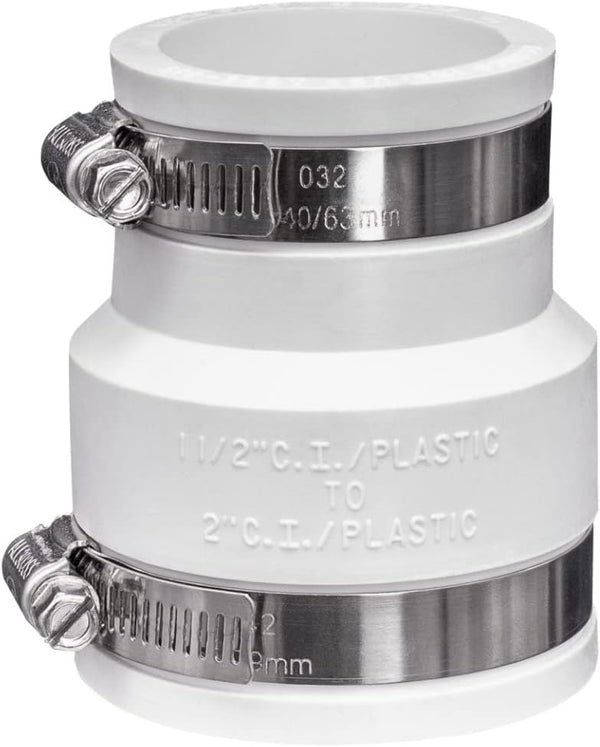 Fernco 1056-215 Reducing 2-in. x 1-1/2-in. Flexible PVC Pipe Coupling for Cast Iron and Plastic Plumbing