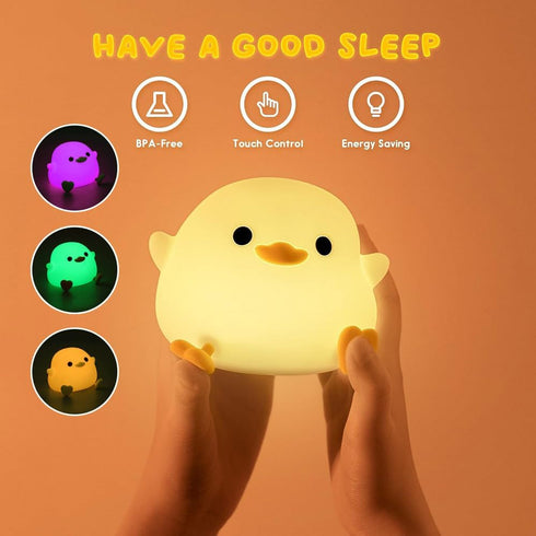 Dimmable IFTHFOUR DoDo Duck Night Light, LED Cute Silicone Nursery Lamp, Touch Sensor Lamp, RGB & Warm White Light