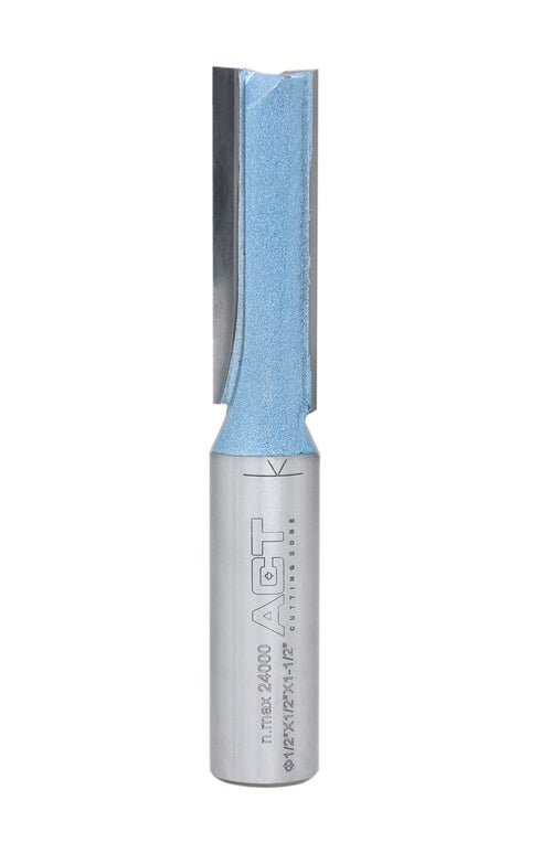 Accusize Industrial Tools 1/2'' Cutting Dia. x 1-1/2'' Flat Length x 1/2'' Shank Double Flute Extra Long Router Bit