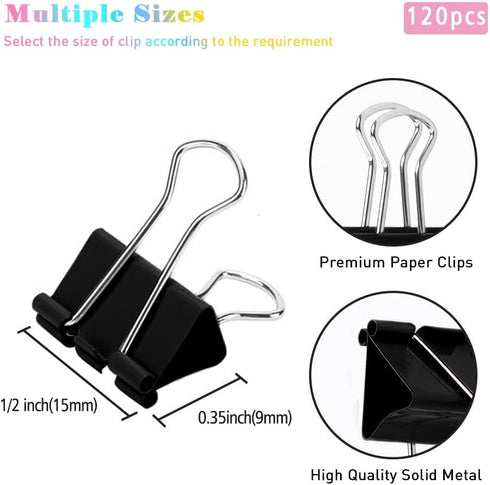 Mini Binder Clips, 144 Pack, 5/8 Inch Standard Black, Mini Paper Clips with Plastic Box, Fold Clamp