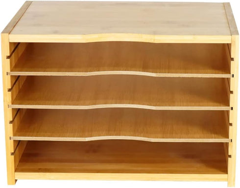 File Organizer with 3 Adjustable Shelves, Bamboo Document Letter Tray for Desktop Office Home Study Workstation Desk