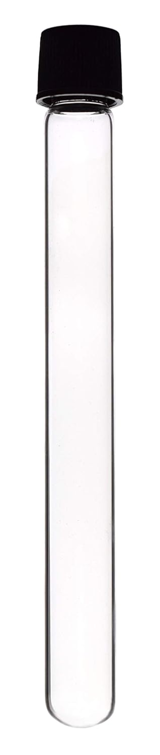 EISCO 12PK Test Tubes, 20ml - Bakelite Screw Cap with Rubber Liner - Borosilicate 3.3 Glass - 5.9" x 0.6" - Round Bottom - Leak Proof