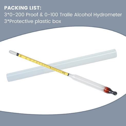 Hydrometer Alcohol 0-200 Proof and Tralle Accurate Alcohol Proof Tester for Liquor Distilling Moonshine