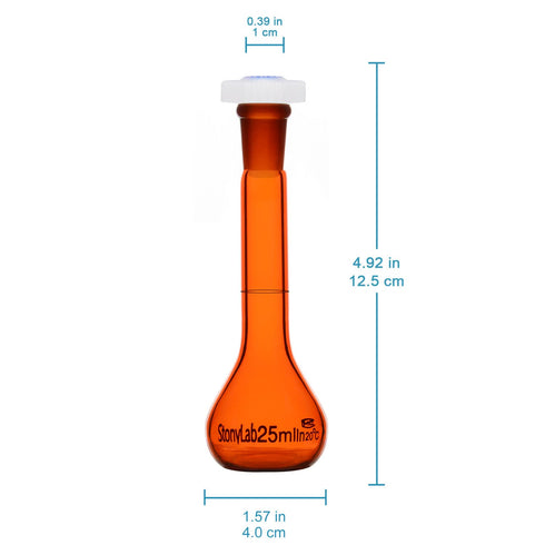stonylab Glass Volumetric Flask, Class A Amber Volumetric Flask with Glass Stopper, Borosilicate Glass Heavy Wall