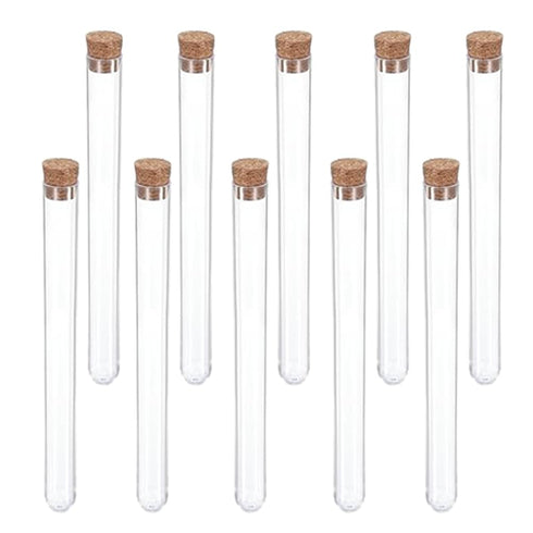 10Pcs Clear Plastic Test Tubes with Cork Stoppers, 15x150mm 13ml for Jewelry Seed Beads Powder Storage