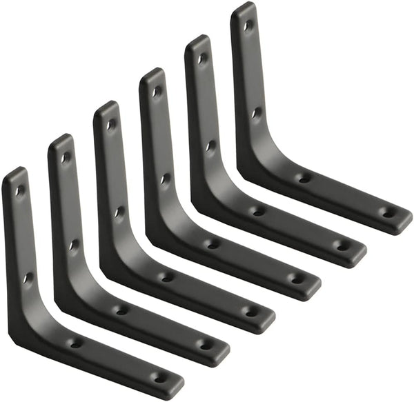 SAYAYO Black Shelf Bracket, 4 x 4 Inch Heavy Duty Iron Bracket, 6 PCS Hanging Angle Brackets Shelf Support