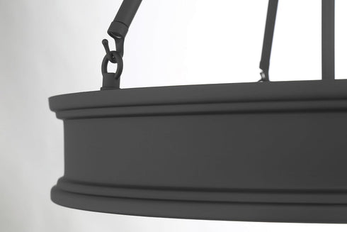 28990 100-Watt 3-Light Bulbs Minka Lavery Matte Black Drum Pendant Light with Frosted Clear Glass Shade, No Included