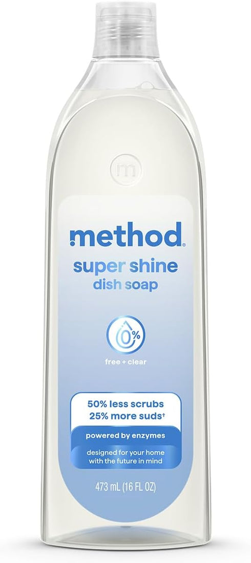 Method Super Shine Liquid Dish Soap, Powered by Enzymes, Free + Clear,