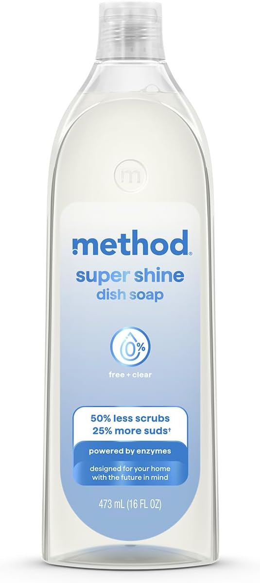Method Super Shine Liquid Dish Soap, Powered by Enzymes, Free + Clear,