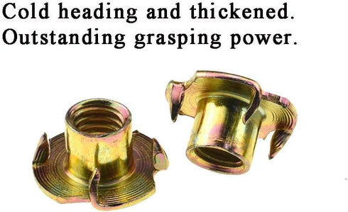 22 Pack 3/8 Inch-16 X 7/16 Inch T Nut 4 Prong Tee Blind Nuts - Carbon Steel Zinc Plated for Wood