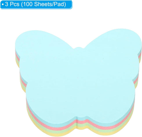 PATIKIL Butterfly Shape Sticky Notes, 2.7 x 2.7 Inch, 3 Pads, 100 Sheets/Pad, Colorful Memo Pads for Home Office, 4