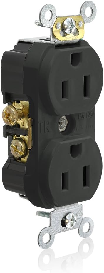 Leviton TCR15-E Side Wired Commercial Spec Grade Tamper Resistant Duplex Receptacle, 15-Amp, 125-volt, Black