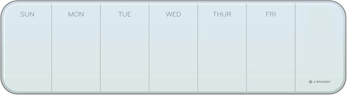 U Brands Magnetic Cubicle/Wall Glass Dry-Erase Weekly Calendar Board, 20 X 5.5 Inches, White Frosted Surface