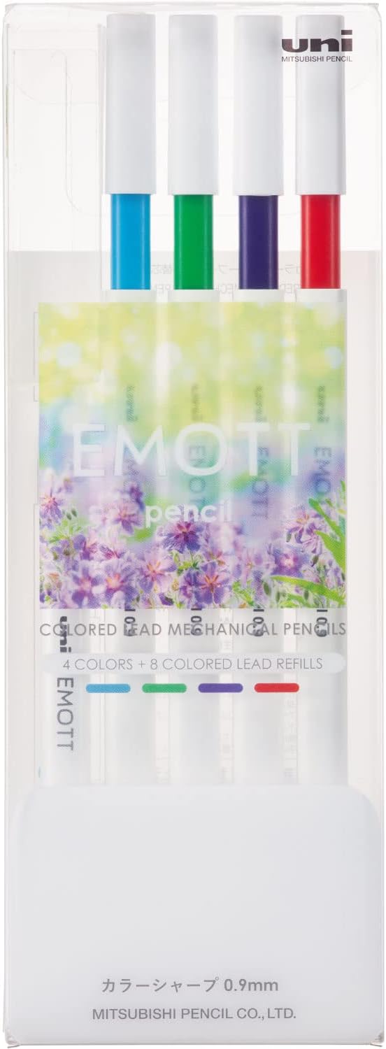 Mitsubishi Pencil M9EM4CL.NO1 EMOTT Pencil, Sharp Color Lead, 0.9, 4 Colors, No.1, Refreshing Color