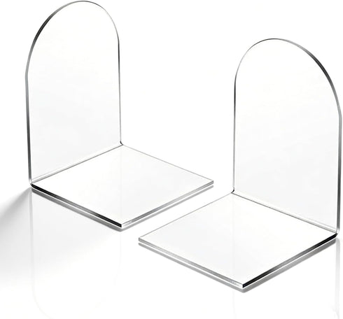 Tomedny 1 Pair Acrylic Bookends, Clear Decorative Heavy Duty Book End Thicken Non