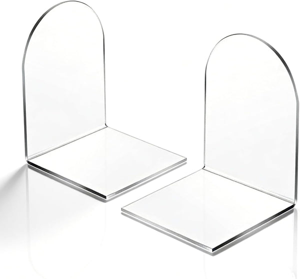 Tomedny 1 Pair Acrylic Bookends, Clear Decorative Heavy Duty Book End Thicken Non