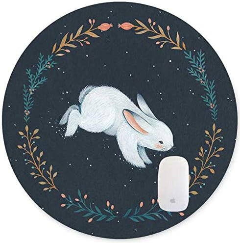 Non-Slip Rubber Round Mouse Pad, Cute White Rabbit Design (7.87 inch x 7.87 inch)