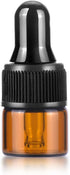 50 Pack 1ml Amber Glass Dropper Vials for Essential Oils, Empty Bottles with Black Screw Cap