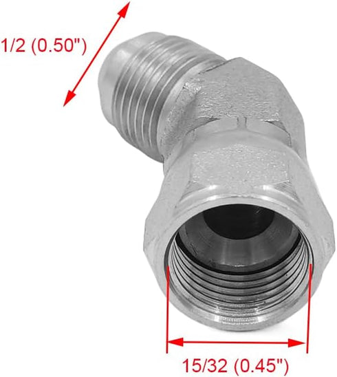 (2-PACK) 6502-05-05 Hydraulic Hose Adapter Fitting 5/16" Male JIC 37°Flare (1/2"-20UNF)× 5/16" Female JIC 37° Swivel (1/2"-20UNF) 45°Elbow Pipe Joints Tube Connector Carbon Steel