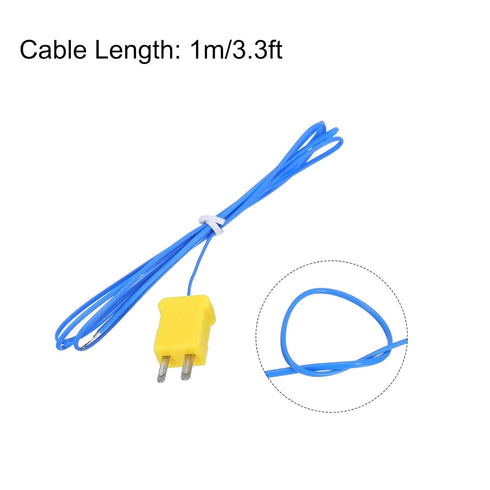 MECCANIXITY 5pcs K Type Thermocouple Mini Connector Temperature Sensor Probes PTFE 3.3ft -50 to 260°C(-58 to 500°F), Blue