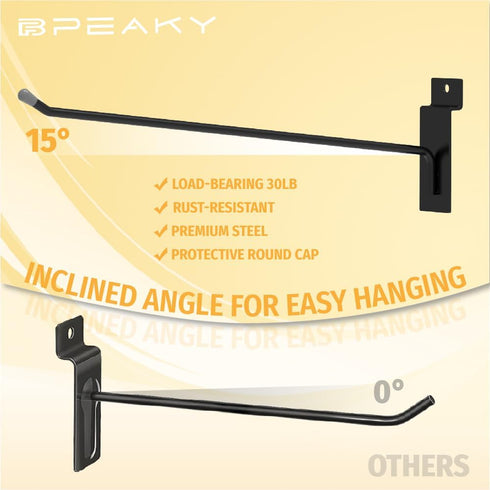Black Slatwall Hooks, 12 Inch, 25PC Heavy Duty Display Hooks for Retail