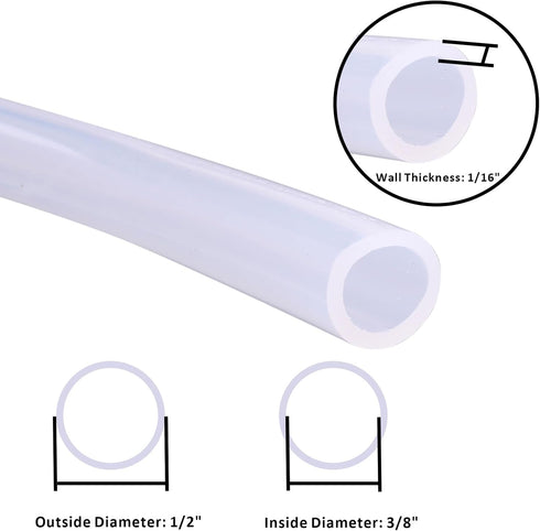 3/8" 1/2" 8 Meters(26.25ft) Food Grade Silicone Tubing - ID x OD, Pure Silicon Hose High Temp Home Brewing Winemaking