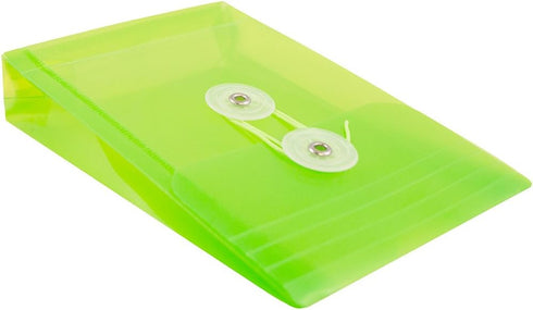 JAM PAPER Plastic Envelopes with Button & String Tie Closure, 4 1/4 x 6 1/4, Lime Green, 12/Pack