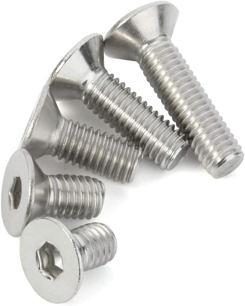 M6-1.0 Flat Head Socket Cap Screws, 10/12/16/20/25mm, Allen Socket Drive, Stainless Steel 18-8 (304), 50 PCS, DIN 7991
