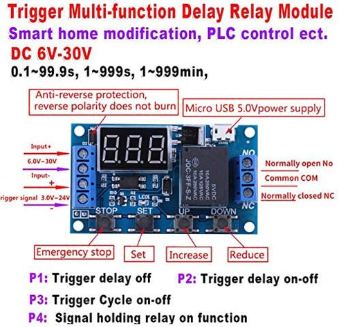DC 6-30V Digital LED Relay Board, Cycle Timing Circuit Switch Timer Delay Trigger Module, Micro USB 5V