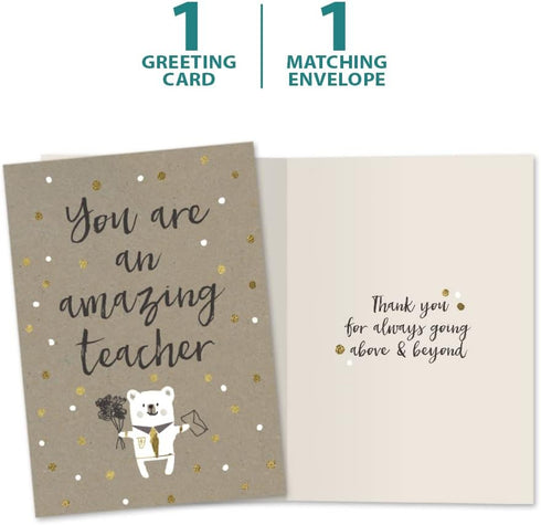 Tree-Free Greetings Teacher Appreciation Cards - 1 Card + Matching Envelopes, 100% Recycled Paper