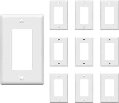 Decorator Wall Plate: Light Switch Outlet Cover with Screws, 1-Gang Standard Size 2.76"W x 4.5"H, Glossy White (10 Pack)