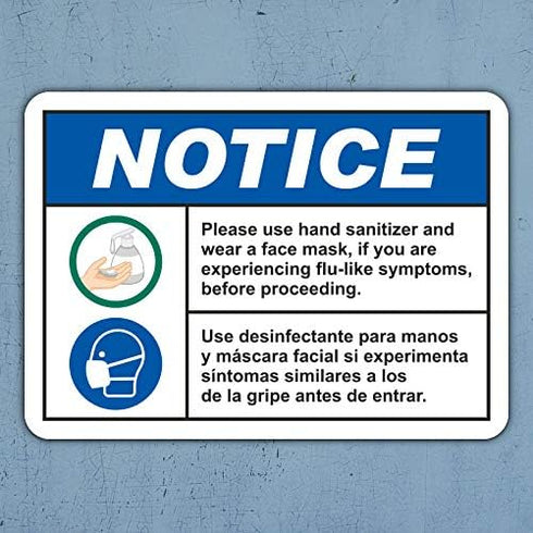 Foizpput Bilingual Notice Use Hand Sanitizer Wear Face Mask Sign Safety Medical Equipment