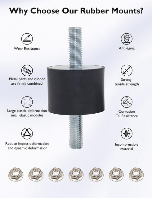 M8 Rubber Vibration Isolator Mounts, 4pcs M8x23-40x30mm, Anti Vibration Silent-Blocks for Car Boat Motors