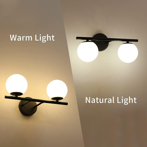 2 New Bathroom Vanity Light Fixtures Brushed Black Milk White Globe Glass Shade Modern Wall Bar Sconce Over Mirror