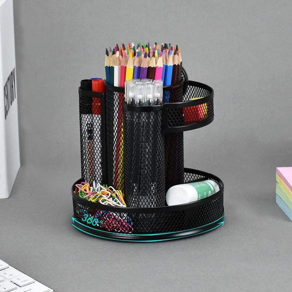 Generic BLACK Rotating Spiral Metal Mesh 7 Compartment 360 Degrees Desk Organizer Pencil