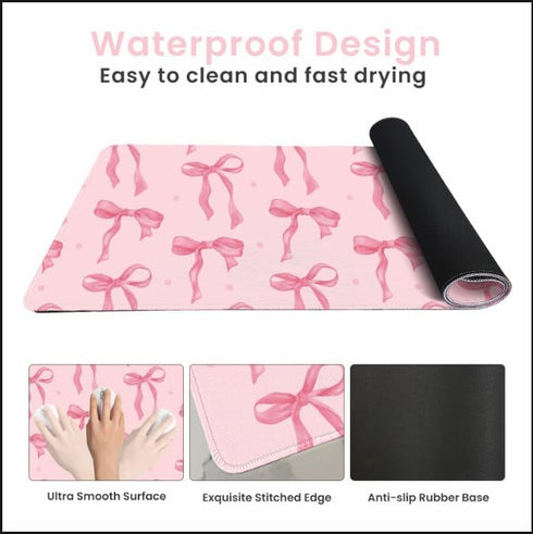 Wirfray 31.5 11.8in Pink Mouse Pad, Large Pink Desk Mat Bows Computer Mat, Gaming Keyboard and Mouse Pad Non-Slip