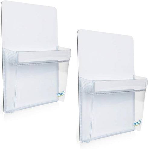 YES4QUALITY Magnetic Pen Holder for Refrigerator, Strong Magnetic Back, 2 Pack, Clear & White Pencil Cup