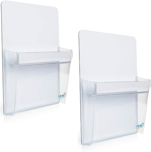 YES4QUALITY Magnetic Pen Holder for Refrigerator, Strong Magnetic Back, 2 Pack, Clear & White Pencil Cup