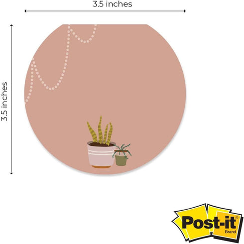 Plant Theme Sticky Note Pad Assortment, Set of 3 Round Flat Top Plant Lady Note Pads, 50 Sheets Per Pad