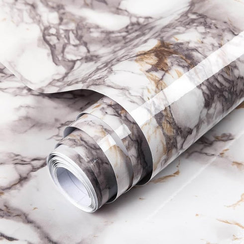 Decoroom 17.71"x118" Marble Contact Paper for Countertops, Glossy Peel and Stick Granite Wallpaper for Kitchen Cabinets