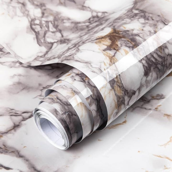 Decoroom 17.71"x118" Marble Contact Paper for Countertops, Glossy Peel and Stick Granite Wallpaper for Kitchen Cabinets